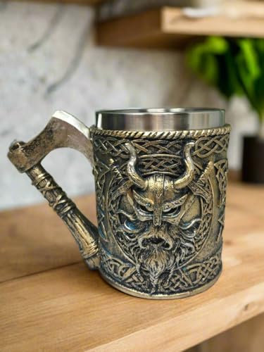 Osiris Trading UK Valhalla Silver Tankard with Axe Handle Viking Warrior Drinking Cup Stein Ornament Table Decoration Norse Mythology Inspired