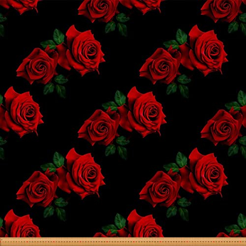 Loussiesd 3D Rose Stoff von The Yard Rose Blumen Drucken Polsterstoff Romantic Blumen Draussen Stoff Garden Botanical RePolsterstoff für Stühle Rot Schwarz 276x150cm