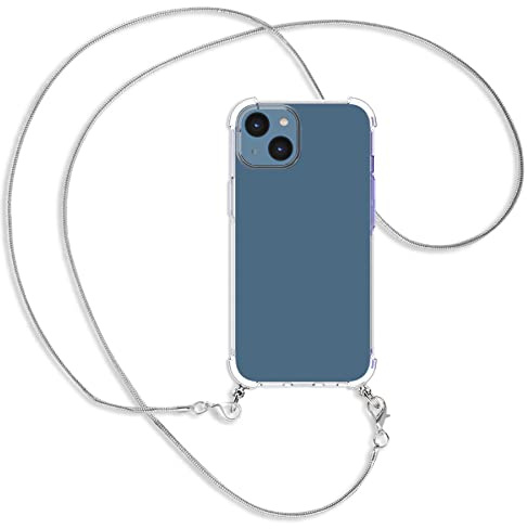 mtb more energy® Handykette kompatibel mit iPhone 14 - Metallkette (Snake Silber) - Smartphone Hülle zum Umhängen - Anti Shock Full TPU Case