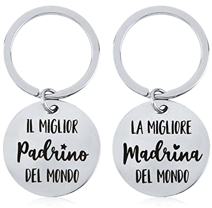 2PCS Porte-clés pour Parrain et Marraine en Italien + 2PCS Enveloppes + 2PCS Carte de Vœux Parrain Marraine Demande Annonce Naissance Cadeau Surprise