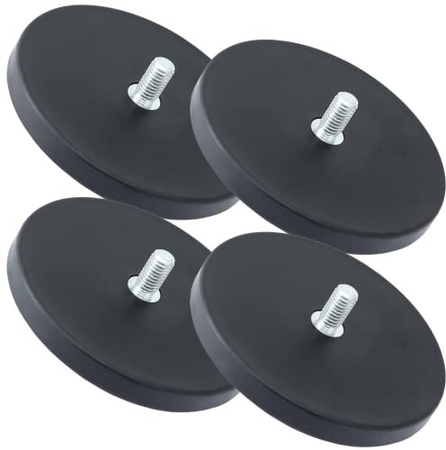 [4 Stück] Neodym Magnete Scheiben mit Gewinde - Gummierte Magnetscheibe - M8 Außengewinde 55KG Stark 88mm - Gummi Magnet Rund zum Schrauben