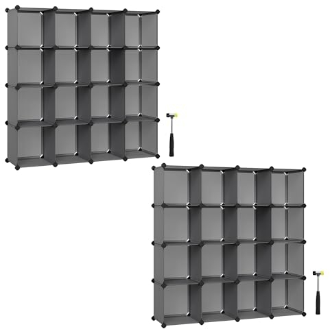 SONGMICS Schuhregal, Regalsystem, Steckregal, 16 Würfel x 2, DIY Würfelregal, stapelbar, aus PP-Kunststoff, als Garderobe, Raumteiler, für Schlafzimmer, Büro, grau LPC442G11