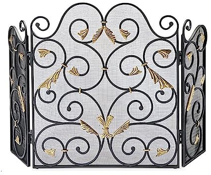 ARINAL Decorative Fireplace Fireplace Screen Living Room Metal Mesh Fireplace Cover Fireplace Spark Guard Foldable Three-Panel Fire Partition Fireplace Covers Decorative