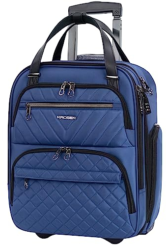 KROSER Handgepäck Koffer Trolley 40cm, Carry On Untersitzer Multifunktional 16-Zoll Leichter Über-Nacht-Koffer für Frauen, Blau