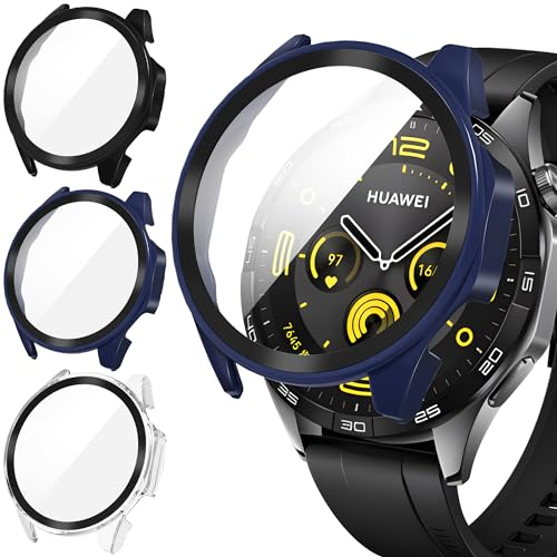 Diruite 3 Stück Hülle für Huawei Watch GT 4 46mm Schutzhülle,PC Ultradünne HD Hartglas Glas Kratzfest Rundum Displayschutz für Huawei Watch GT 4 46mm Case