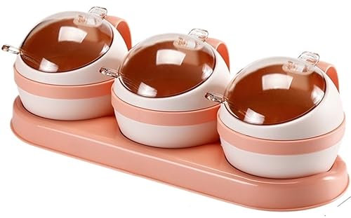 Azucareros Juego De Recipientes De Plástico para Condimentos para Cocina, con Tapa De Cuchara, Recipiente para Condimentos para Cocina Ollas de Condimentos (Color : Pink, Size : 3Pieces)
