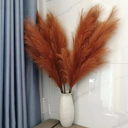 penepico Künstliches Pampasgras in gebranntem Orange, hoch, 8 Stück, 110 cm, große künstliche Pampasblumen, flauschig, Lange künstliche Federblumen für Boho-Hochzeitsdekoration im Wohnzimmer