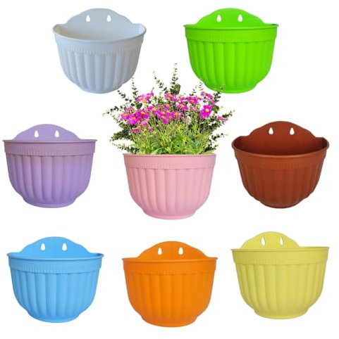 ShoppeWatch Macetas Pared 8 Unidades con Ganchos | Maceteros Decorativos Interior | Macetas Colgantes Exterior Riego Automático | Macetas para Colgar en Pared | Jardineras Exterior Balcon Multicolor