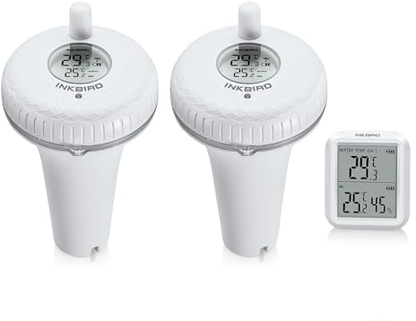 INKBIRD IBS-P01R Thermomètre Piscine Flottant sans Fil Combinaison, 2 Transmetteurs avec Récepteur Détection Exterieur Interieur pour Aquarium,Spa