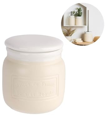 Avilia Bocal multi-usage - Pot de rangement avec couvercle pour salle de bain et cuisine, en céramique, 10,5 x 10,5 x 12,5 cm, crème