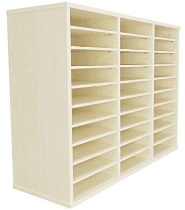 goodsforbusiness Fächerschrank mit 30 Fächern aus Holz B99 x T35 x H77 cm, 3 Reihen á 10 Fächer im A4 Querformat, Postregal Böden einzeln verstellbar, Briefablageregal für Dokumente (Ahorn)