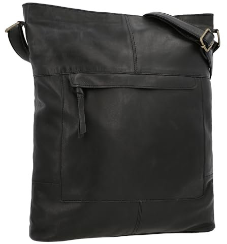 Gusti Handtasche Leder - Maola Pflanzlich gegerbt Damen und Herren Ledertasche Umhängetasche Laptoptasche schwarz Leder