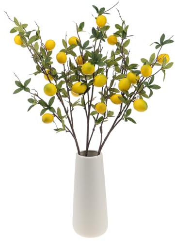 Gresorth Jaune Citron Décoration Artificiel Faux Plastique Branche Réalisme Fruits Bouquet Affichage Maison Armoire Tableau Modèle 3 Pièces