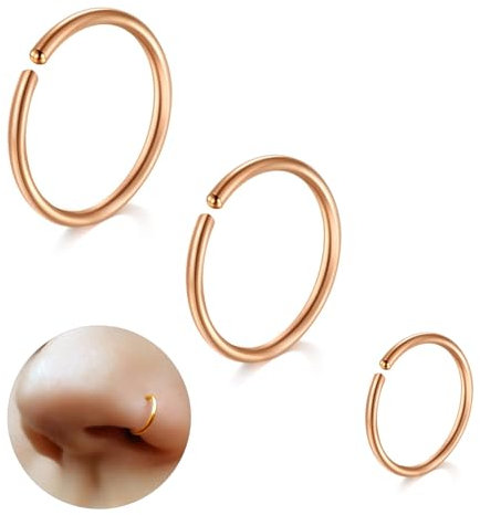 ESHIONER G23 Titan Nasenpiercing Nasenring Hoop Set Knorpel Ringe Dünn Klein Septum Helix Ringe Hypoallergen 20G 6MM/8MM/10MM Roségold 3PCS Knorpel Ohrring Nase piercing Schmuck Damen