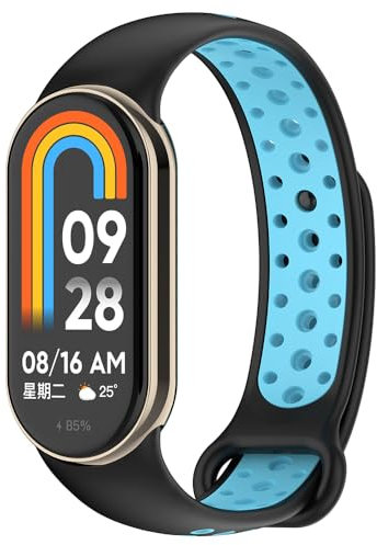 Breathable Ersatzarmband für Xiaomi Smart Band 8/Smart Band 9, Sport Armband Uhrenarmband, Silikon Armbänder für Xiaomi Mi Band 8/Band 9 (Blackblue)