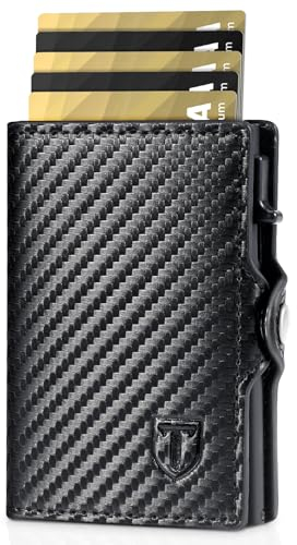 TENBST Slim Wallet mit Münzfach, Geldbörse Herren & RFID Schutz, Kartenetui Herren Kreditkartenetui mit 8 Fächer, Geldbeutel Portmonee Klein, Geschenkbox Carbon-Schwarz