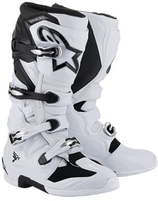 Alpinestars Tech 7 - Stivali per motocross, protezione avanzata e prestazioni per motocross, certificazione CE, presa superiore, costruzione durevole, supporto flessibile, Bianco/nero, 38 EU