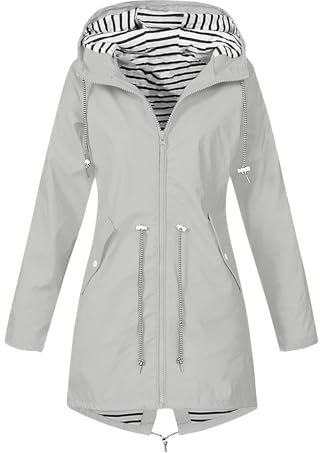 Veste Pluie Femme Coupe Vent Manteau de Pluie avec Capuche de Travail Zippé Chaude Parka Casual Outdoor Grande Taille Randonnée Veste Pas Cher Automne Adulte Jacket(Gris Clair,XL)