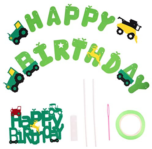 UPKOCH 2stücke Geburtstagsbanner Traktor Und Fahrzeug Design Für Jungen Und Mädchen Dekorative Wimpelkette Und Kuchenstecker Für Kindergeburtstagsparty Bunte Gestaltung