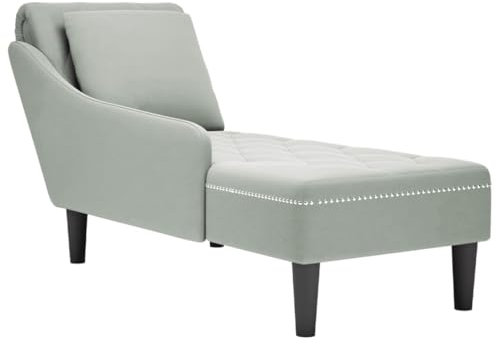vidaXL Chaiselongue, Indoor Lounge Sofa mit Kissen Rechter Armlehne, Gepolsterte Recamiere für Wohnzimmer Schlafzimmer Büro, Polsterliege, Hellgrau Samt