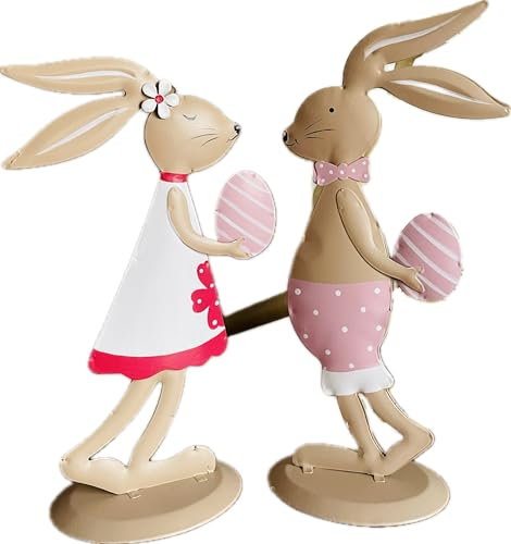 khevga Osterdeko Osterhase Deko-Hase aus Metall 2er Set (rosa)