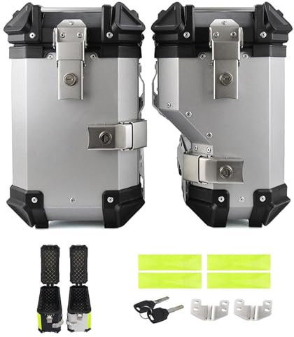 Seitenkoffer Für Motorrad 38 L Fassungsvermögen Aluminium-Motorrad-Satteltaschen Hardtail-Tasche Universal-Hartschalen-Satteltaschen Mit Sicherheitsschloss Für Helmgepäck(Silver)