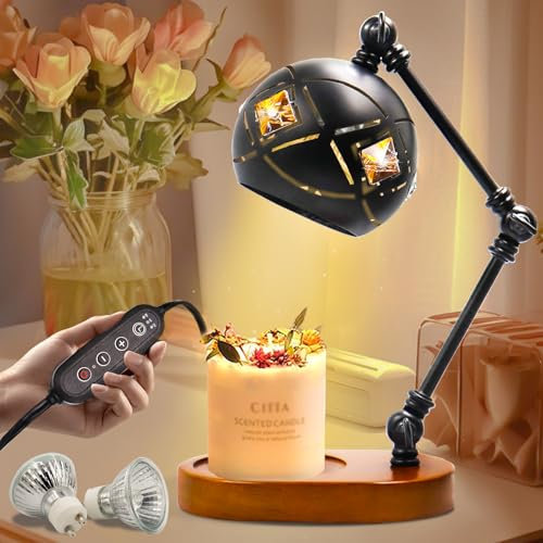 HOIXWEET Candle Warmer with Timer and Dimmer, Vintage Height Adjustable, Electric Wax Dish