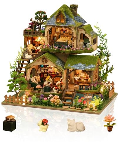 Cuteefun Maquette Maison Miniature pour Adulte à Construire, Mini Maison de Poupée avec LED, Artisanat en Bois et Adolescents à Construire, Anniversaire, Cadeau de Noël (Aventures en Forêt)