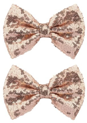 Lot de 2 pinces à cheveux avec nœud à paillettes de 12,7 cm - Pinces crocodiles à paillettes - Grands nœuds brillants - Accessoires à cheveux pour femmes et filles - Or rose