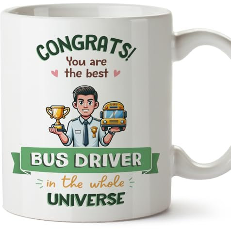 MUGFFINS Bus Driver Man Mug - in English - Best in Universe Trophy - Funny Gift for Colleagues - Ceramic 11oz Mug