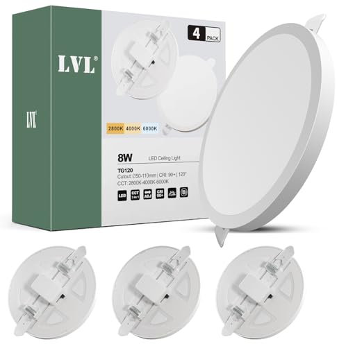 LVL LED Einbaustrahler Flach 230V 8W nicht dimmbar 3000K/4000K/6000K Rund Lochdurchmesser 50-110mm Einbauleuchten für Badezimmer Küche (Weiß, 4 Stück)