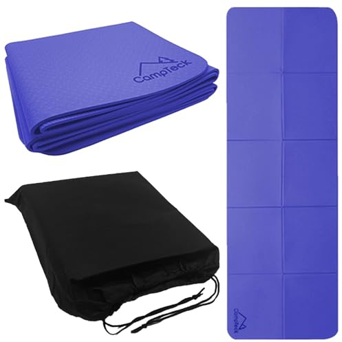 CampTeck U7275 Unisex Faltbare Yogamatte, Tragbare Yoga Matte, Yogamatte Rutschfest, Yoga Mat, Trainingsmatte Rutschfest (183 x 61 cm aufgeklappt) mit Tragetasche mit Kordelzug - Lila