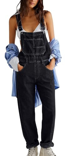 IQYU Salopette in jeans da donna, lungo, oversize, con salopette, jeans larghi, larghi, vestibilità larga, pantaloni estivi, con spalline