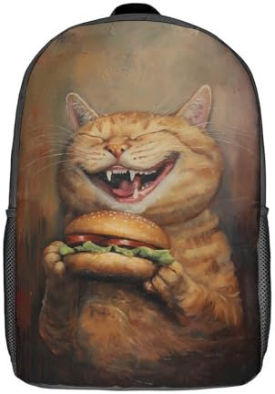 Rucksack für Jungen und Mädchen, 3D-Druck, lustige Katze, Hamburger, Büchertasche, Grundschule, Kinder, lässige Reisetasche, Laptop-Tagesrucksack, 43,2 cm