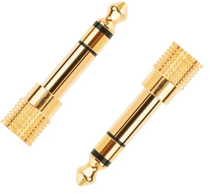 2 Pcs Headphone Jack Adapter,Universal 6.5mm to 3.5mm Golden Headphones Adapter,Metal Aux Headphone Jack,Gold Plated Jacke Adapters,Aux 6.35 to 3.5 Adapter,for Digital Piano,Electric Keyboard,Speaker