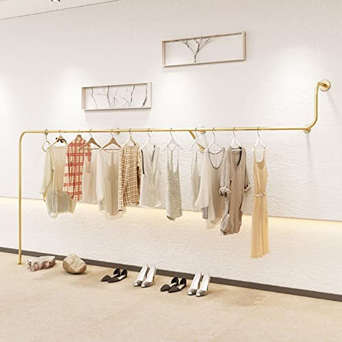 DLAZUM Industrieller Kleiderständer aus Rohren, Wandmontage, Kleideraufhängung, Regalsystem, kreativer Goldener Kleiderständer aus Metall für den Einzelhandel, Kleider(300cm)