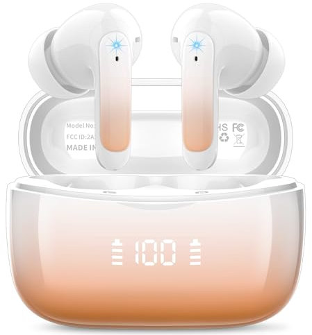 WeurGhy Cuffie Bluetooth, Auricolari Bluetooth 5.3 per iOS & Android, 56 Ore di Riproduzione, Stereo Hi-Fi Cuffie Antirumore con 4 HD Mics, LED Display Touch Control IPX7 Impermeabili Cuffie Wireless