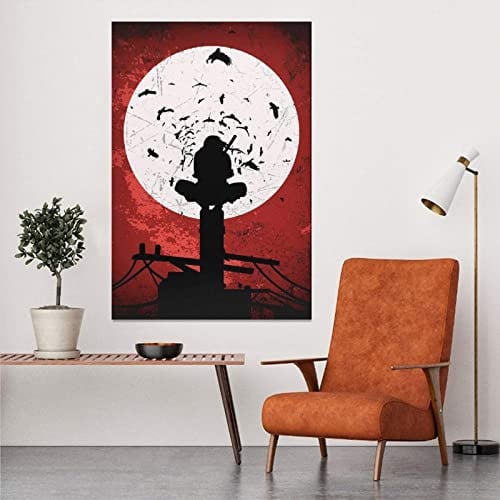 GLWDMB Leinwand-Poster, Leinwanddrucke, Itachi Uchiha, Blutmond, Wohnzimmer, Schlafzimmer, Poster, Gemälde - Gerahmt, 1 Stück