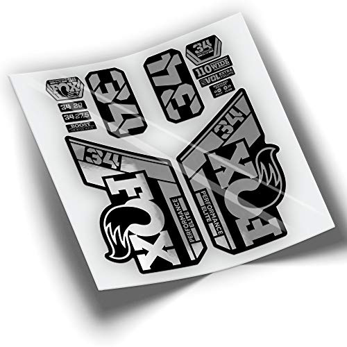 Ref: VP419 Aufkleber, kompatibel mit FOX 34 Elite 2021-2025 MTB, Sticker, Aufkleber, Aufkleber für Mountainbikes, Chrom-Silber