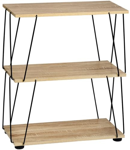 Kesper Regal mit 3 Ablagen – Holzoptik – 61,5 x 31,5 x 71 cm – FSC®-zertifizierte Faserplatte – schwarzes Metallgestell – Standregal – Bücherregal – modernes Design – einfache Montage - 18461