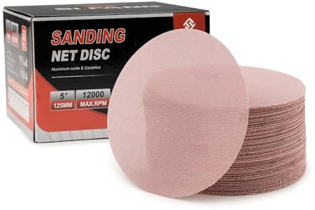 SIFANG 50Pcs Mesh Sanding Discs 125mm Orbital Sander Discs | Hook & Loop Anti-Clog Net Sandpaper for, Wood, Metal, aluminium plastic& Auto Body Sanding ( 240 Grit)