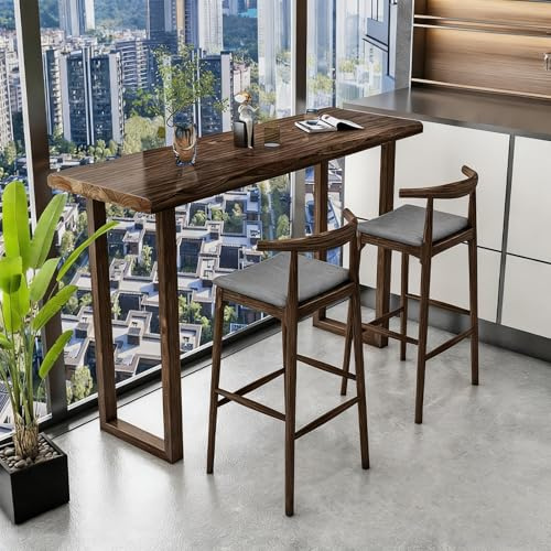SEIFE Moderner Esstisch aus Walnussholz mit Baumkante, Bartisch aus Massivholz, Stehtisch, schmaler rechteckiger Küchen- und Esstisch, ohne Hocker(140cm/55.1in)