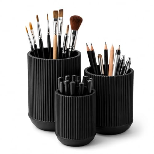 CABU Stiftehalter Schwarz 3er Set – Minimalistischer Schreibtisch Organizer – Multifunktionaler Stiftebecher & Pinselhalter aus robustem Kunststoff – Modern Matt für Büro, Homeoffice & Kosmetik