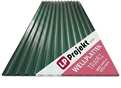 LP Projekt Wellplatten | Robuste & wetterfest Wellplatten Dach Kunststoff für Garten & Terrasse | Stabile & langlebige Dachbleche in verschiedenen Farben & Set (Trapez grün, 90 x 117 cm, 1er-Set)