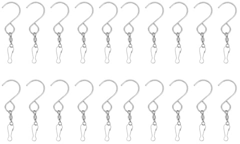 Qcwwy 20 Pcs Swivel Hooks Clips, Stainless Steel Wind Spinner S Shape Plant Hanger Large Bearing Capacity Stable Hanging Backdrop Clips for Drapes Garden Pot 3.54in (Silver)