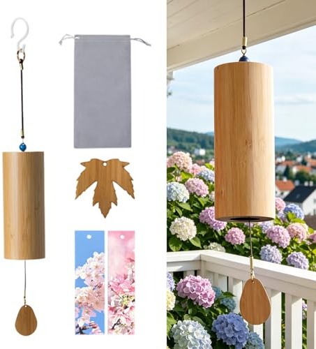 Nimblyne Klangspiel Bambusfurnier: Japanische Bambus Windspiele für Klangheilende Meditation, F-Dur Akustik Windspiel Chimes,Klangspiel Aria für Yoga, Zuhause und Garten Deko