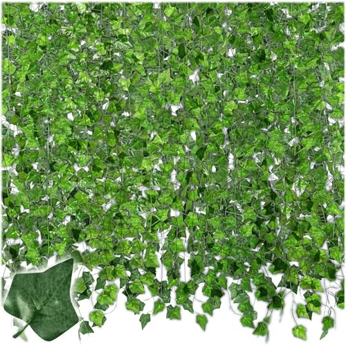 KRUMAD Efeu Girlande Set 2X 24 Stück, 55,2 m Dekorative Künstliche Pflanzen, Hängende Efeu Girlande für Balkon, Garten, Wand & Wohnzimmer