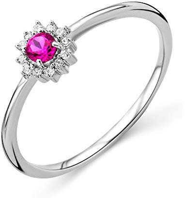 Miore Damen Weißgold Rubin Verlobungsring 9KT (375) mit Diamant Brillanten 0.05 ct