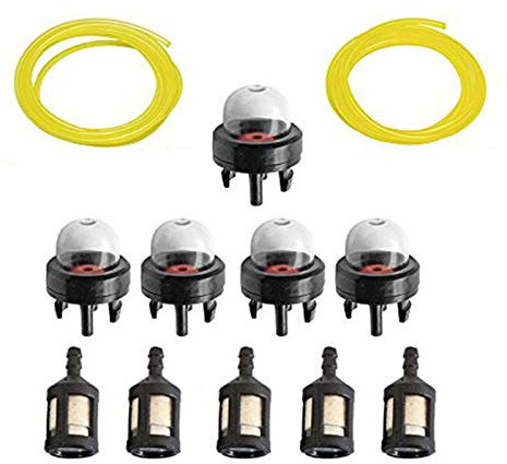 OxoxO ZF-1 Fuel Filter With 300780001 Primer Bulb 2 Size Fuel Line Compatible with Homelite McCulloch Tecumseh Poulan Chainsaw String Trimmer