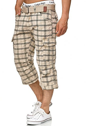 Indicode Herren Nicolas Check 3/4 Cargo-Shorts inkl. Gürtel | Herrenshorts aus Baumwolle Fog Check, S